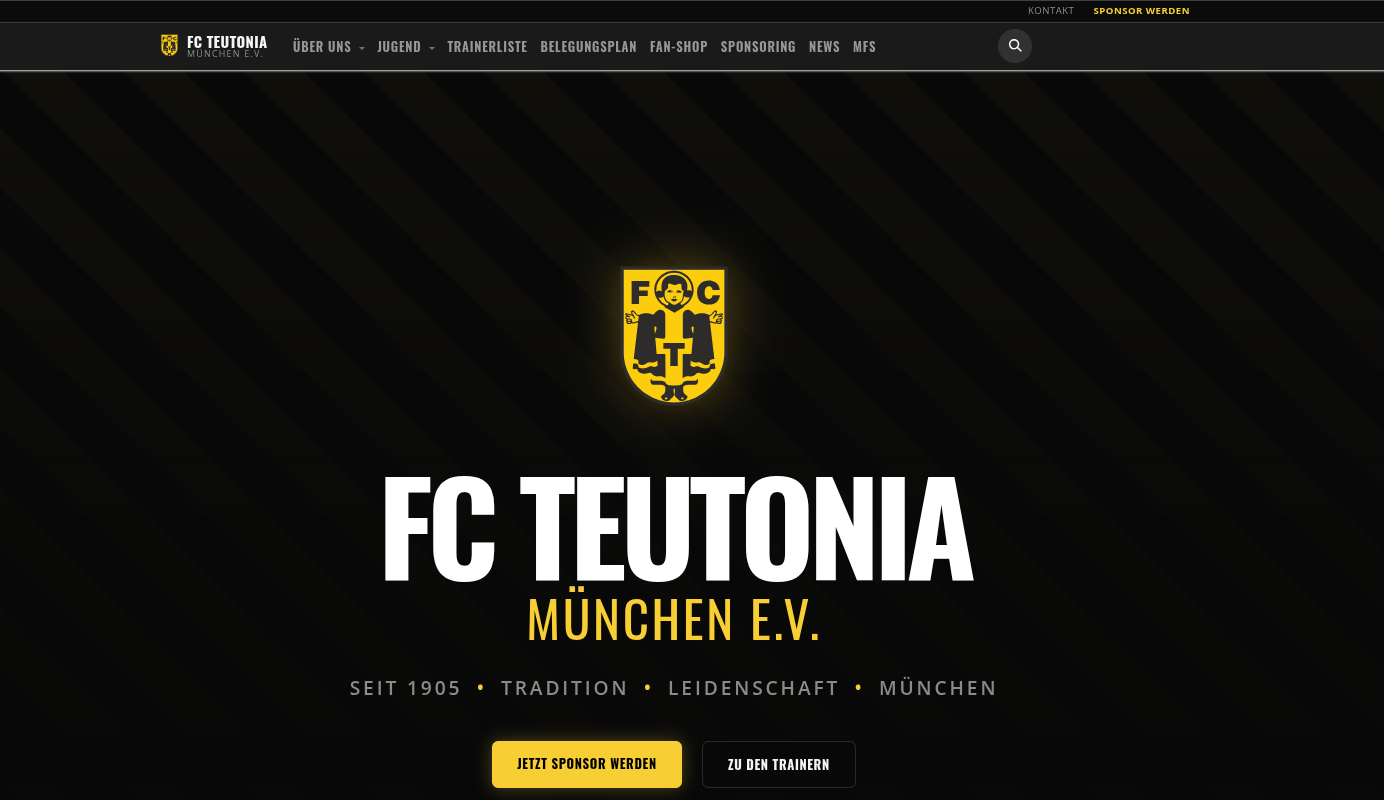 Website des FC Teutonia München, gebaut auf den FrontSoft-Vereinsmodulen